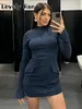 Casual Dresses Fashion X-Shape Slim Mini Dress for Women Elegant Long Sleeve Pocket Bodycon Female 2024 Autumn Sexy Lady Pending