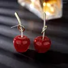 Dangle Oorbellen Korea Naald Rode Kers Appel Meisje Hart Persoonlijkheid Bos Fruit Groothandel Schattig