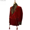 Abiti da uomo Blazer 2023 Giacche lunghe da smoking in velluto bordeaux Scialle nero Risvolto smoking formali Allentato Vintage Retro Party Prom Blazer (1 giacca) Q230103