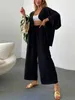 Damen Zweiteilige Hose 2024 Sommer Leinen Hosenanzug mit Bluse lässig lockeres zweiteiliges Set für elegante Outfits Baumwoll-Trainingsanzug