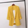 Mode kvinnor jacka fast färg gul svart bomullstyg lös överdimensionerad kappa vår sommarjackor ol kvinnors kostym 240102
