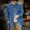 Maden Vintage M65 Denim Tail Ceket Erkekler büyük boy uzun ceket denim balıktail parka kalın sonbahar kış retro denim aşınma 240103