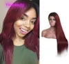 Peruivan Human Hair 1B99J Ombre Virgin Hair Lace Front Wigs 부드러운 스트레이트 1B 99J 13x4 가발 1022inch1293409