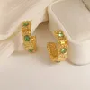 Boucles d'oreilles créoles Vintage couleur or géométrique irrégulière en forme de C pour femmes, bijoux de luxe scintillants en cristal vert/rose