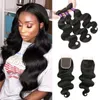 Sluiting Dagelijkse aanbiedingen Braziliaanse Body Wave 3 bundels met sluiting Goedkope Remy Human Hair Weeft Extensions met Top Vetersluiting Haarinslagen