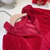 Girl Dresses 2024 Latest Style Children's Wear Girls' Winter Warm Long Sleeved Red Spliced Mesh Corduroy Skirt JF1478