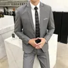 Jackor Suit Coat + Pants 2 PCS Set / 2023 mode Nya mäns högkvalitativa lågpris Business Wedding Groom Pure Color Blazers byxor