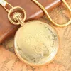 Pocket Watches Automatic Mechanical Movement Watch Numeral Dial Luxurious Relief Golden Shell Men Alloy Chain Women Pendant Necklace