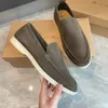 2024 LP Sapato Marcas de Verão Homens Sapatos Casuais Mocassins Low Top Camurça Couro Oxfords Piana Mocassins Caminhada Mocassins Slip On Mocassins Sola de Borracha Flats com Caixa 36-46