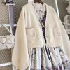 Kvinnors stickor Spring Autumn Vintage Lolita Sticked Cardigan Women Kawaii Purple Grape Manor Embroidery Loose tröja Girl Sweet Knitwear