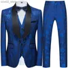 Ternos masculinos Blazers Moda Novos Homens Casuais Negócios Casamento Flor Ternos Casaco Calças 3 Pcs Set / Masculino Vestido Impresso Blazers Jaqueta Calças Colete Q230103