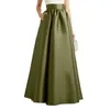 Skirts Faux Satin Skirt Elegant Vintage Maxi With High Waist Pockets For Women A-line Floor Length Solid Color Autumn