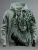 남성용 후드 그래픽 라이온 패션 3D 프린트 까마귀 스트리트웨어 긴 소매 후드 앞 주머니 스프링 셔츠