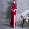 Roupas de alta qualidade bordado moderno cheongsam vermelho sexy qipao longo tradicional chinês vestido estilo oriental vestidos de china