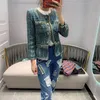 Women Tweed Jacket Autumn Blue Round Neck Long Sleeve Diamond Button Short Coat Fashion Vintage Female Jacket S-XL 240103