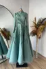 Party Dresses Islamic Muslim Evening Long Sleeves A Line Mint Satin Formal Event Wear High Neck Floor Length Arabic Dubai Prom Gown