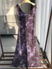 Abiti casual da donna Retro Purple Leopard Print Deep V Tank 2024 Fashion Summer Ladies senza maniche Slim Silk Mid-Length Dress