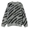 Zebra Stripe Wool Sweater Knit Winter Mens Clothing Pullover Jumper Vintage Mohair Loose Overdimasy Women Knitwears 240103