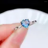 Cluster Rings Heart Style Chic Blue Topaz Gemstone Ring for Women Real 925 Silver Certified Natural Gem Design Födelsedagspresent