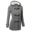 Veste à capuche en coton mélangé pour femme, manteau classique en cuir de corne avec boucle, 240103