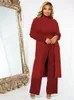 Kadınlar iki parçalı pantolon düz renkli şerit 3 set kadın kıyafetler yüksek boyunlu kazak üstleri uzun kollu ceket geniş bacak eşleştirme