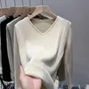 Winter V-neck Plus Velvet Thermal Underwear Top Women Low-neck Thickened Bottoming Shirt Warm Elastic Inner Knitted Sweater 240103