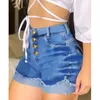 Damenjeans Wepbel Frauen Sexy Farbverlauf Hohe Taille Skinny Flanging Enge Denim Shorts Washed Ripped Blue Sommer Kurze Hosen