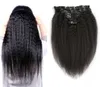 Natural Black Kinky Straight Clips In Brazilian Human Hair Extensions 120g 8pcsSet Coarse Yaki Clip Ins Machine Made Remy2235041