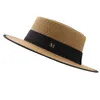 Summer Sun Hat Ladies Fashion Girl Straw Hat Ribbon Bow Beach Hat Casual Grass Flat Top Panama Hat Bone Womens Visor Cap 240102