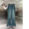 24 früh Herbst Neue Design Trendy Marke Split Hardware Elastische Denim Micro Ausgestelltes frauen Hosen