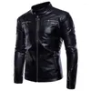 Vestes pour hommes manteaux de Locomotive Slim noirs véritables veste en cuir PU col hauts