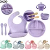 Silicone cuillères fourchettes bavoir bols plat tasse enfant alimentation aspiration enfants enfant en bas âge manger vaisselle vaisselle antidérapant ensemble 240102