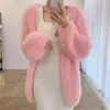 Luxury Vneck Mink Cashmere Knit Cardigan Mohair Crochetes Sweater Coat Casual Lantern Sleeve Tops Jersey Mujer Sueters de 240103