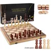 39cm Wooden Chess Checkers Set 2 In 1 Foldable Interior Storage Space Chessboard Extra Queens Home Travel Games Perfect Gifts 240102