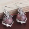 Pendientes colgantes KFT 16mm dragón mujeres piedra Natural cristal cuarzo cuentas redondas bola Reiki gancho pendiente niñas joyería