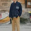 Japońska niebieska kurtka dżinsowa man retro luźne odzież wierzchnią mężczyzn dżinsy kurtka cargo kowboj Casual Windbreaker Pockets Streetwear Coats 240102