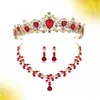 Halskette Ohrringe Set 1 Hübsche Braut Krone Ohrring Stilvoller Schmuck Hochzeitskleid Zubehör Kostümzubehör für Frauen weiblich (rot)