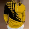 Herrpolo skjorta golfplädtryck 3d tryck gata långärmad blixtlåsskläder kläder sport mode streetwear designer 240103