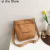 Avondtassen Groen Kraftpapier Crossbody Schouderzijtas Voor Dames Modeontwerper Emmer Retro Koreaanse Stijl Messenger Tote