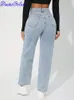 Denimcolab 2023 Hohe Taille Gerade Bein Jeans Frau Einfachen Stil Casual Baumwolle Denim Hosen Damen Lose Streetwear 240102