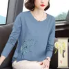 T-shirts voor dames Lente en herfst Trui Ronde hals PlantFlowers Gedrukt Effen T-shirt met lange mouwen Onderlaag Mode Casual Tops