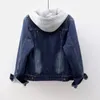 Plus Größe S-5XL Herbst Winter Jacke Frauen Plus Dünne Kaschmir Mit Kapuze Denim Jacken Weibliche Beiläufige Kurze Jean Mantel Jacke weibliche 240102