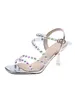 Sandaler Fairy Wind Rhinester Transparent High Heels 2024 Summer Line Button Stiletto Women