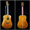 Vintage gelbe 41-Zoll-Akustikgitarre im D-Stil aus massivem Flammenahorn mit Abalone-Inlay