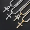 Hip Hop Iced Out Tennis Cross Pendant Necklace for Men Steampunk Gold Plated CZ Chain on Neck Luxury Design Jewelry SOHP003 240102