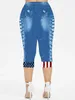 Pantalons Deux Pièces Femme ROSEGAL Tenues Grande Taille Jeans 3D T-shirt Imprimé Drapeau Américain Et Leggings Capri Graphique Patriotique Oversize Assorti