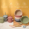 3PCS/Set Baby Silicone Sucker Bowl Plate Cup Spoon Sets Children Non-slip Tableware Baby Feeding Dishes BPA Free 240102