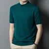 Men's Sweaters High Quality Mens Wool Knit T-shirts Spring Casual Mock Neck Thin Knitwear Male Slim Fit Tops Short Sleeve