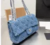 Designer Bag Flap Bag Vintage CC Handväska Väska Dark Blue Denim Silver Chain Hardware Shoulder