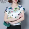 Grande taille femmes Blouses été imprimé fleuri chemises élégant soie coréen lâche manches courtes Oneck Blouse décontractée mode 240102